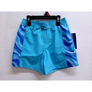 Ocean Gear Boys Aqua Blue Wave Board Shorts Swim Trunks S (6-7) /#26282